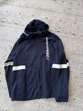 BMW Motorsport Navy Hooded Performance Jacket with White Stripes